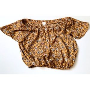 Boho Off the Shoulder Mustard Floral Crop Top
